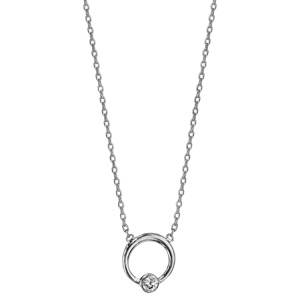 Collier en argent rhodi� cha�ne avec pendentif cercle 1 oxyde blanc serti clos 42cm - Vue 2