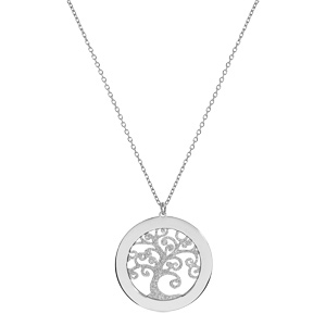 Collier en argent rhodi� cha�ne avec pendentif pr�noms � graver arbre de vie 30mm granit� 40+5cm - Vue 2