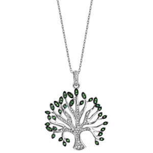 Collier en argent rhodi� massif cha�ne avec pendentif arbre de vie grand mod�le oxydes blancs et verts sertis 40+5cm - Vue 2
