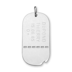 Pendentif en argent plaque G.I. arrondie trou�e avec encoche petit mod�le 25mm X 13mm - plaque fine - Vue 2