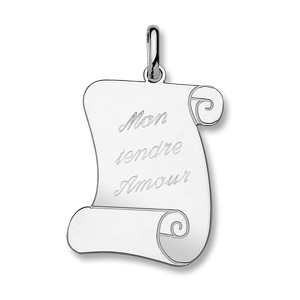 Pendentif en argent rhodi� parchemin � graver grand mod�le 25mm X 35mm - plaque fine - Vue 2