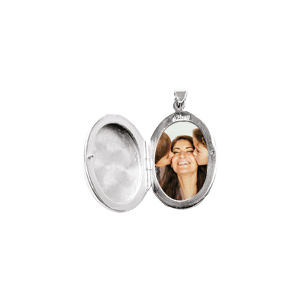Pendentif en argent cassolette ovale ouvrag - possibilit d\'insrer 1 ou 2 photos droite et gauche - Vue 2