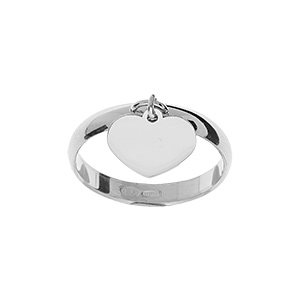 Alliance en argent platin demi jonc 3mm avec pampille coeur  graver - Vue 2
