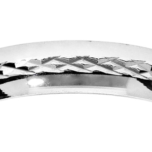 Alliance en argent rhodi� 4mm avec bande cisel�e en rose des vents au milieu et bords brillants - Vue 2