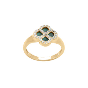 Bague en argent dor trfle malachite vritable, contour en oxydes blancs - Vue 2