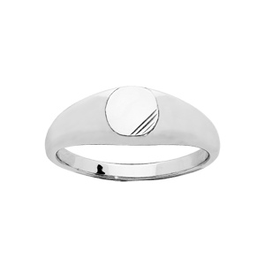 Chevali�re en argent rhodi� petit plateau rond stri� dans le bas - Vue 2