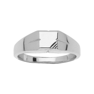 Chevali�re en argent rhodi� petit plateau carr� stri� dans l\'angle - Vue 2