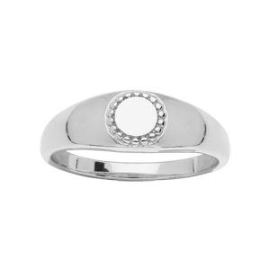 Chevali�re en argent rhodi� petit plateau rond contour perl� - Vue 2