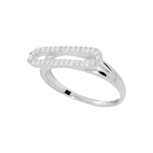 Bague en argent rhodi� ovale long orizontale orn� d\'oxydes blancs sertis - Vue 2