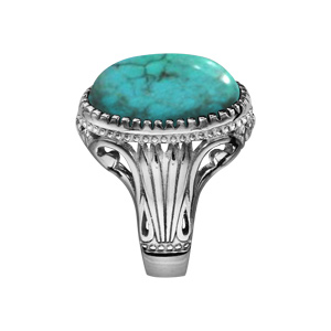 Bague en Argent rhodi� anneau cisel� orn� d\'une Turquoise de synth�se - Vue 2