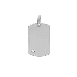 Pendentif en argent rhodi� plaque G.I � graver 20*11mm avec oxyde blanc serti - Vue 2