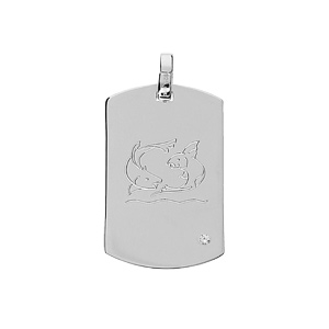 Pendentif en argent rhodi� plaque G.I � graver 25*14mm avec oxyde blanc serti - Vue 2