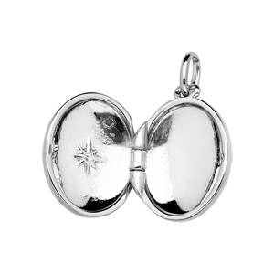 Pendentif en argent rhodi� cassolette petit mod�le ovale avec 1 �toile en oxyde blanc - Vue 2