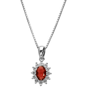 Collier en argent rhodi� collection joaillerie cha�ne avec pendentif ovale et gros oxyde rouge au centre orn� de petits oxydes blancs autour formant une marguerite - Vue 2