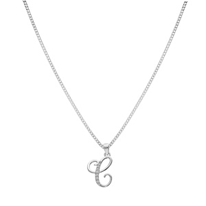 Collier avec pendentif en argent rhodi� initiale C majuscule avec oxydes blancs sertis longueur 42cm + 3cm - Vue 2