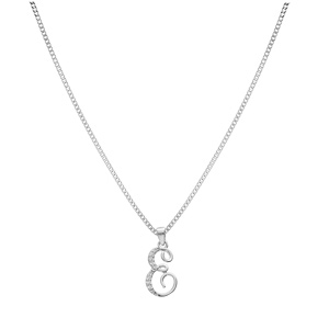 Collier avec pendentif en argent rhodi� initiale E majuscule avec oxydes blancs sertis longueur 42cm + 3cm - Vue 2