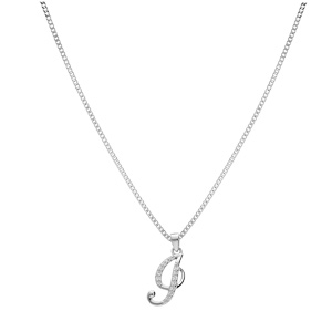 Collier avec pendentif en argent rhodi� initiale I majuscule avec oxydes blancs sertis longueur 42cm + 3cm - Vue 2