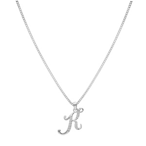 Collier avec pendentif en argent rhodi� initiale K majuscule avec oxydes blancs sertis longueur 42cm + 3cm - Vue 2