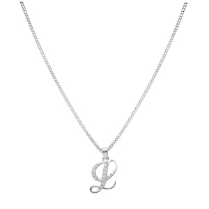 Collier avec pendentif en argent rhodi� initiale L majuscule avec oxydes blancs sertis longueur 42cm + 3cm - Vue 2
