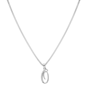 Collier avec pendentif en argent rhodi� initiale O majuscule avec oxydes blancs sertis longueur 42cm + 3cm - Vue 2
