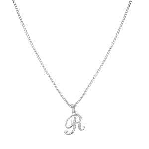 Collier avec pendentif en argent rhodi� initiale R majuscule avec oxydes blancs sertis longueur 42cm + 3cm - Vue 2