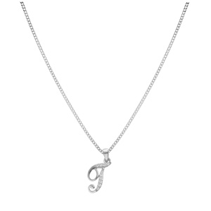 Collier avec pendentif en argent rhodi� initiale T majuscule avec oxydes blancs sertis longueur 42cm + 3cm - Vue 2