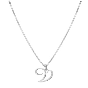 Collier avec pendentif en argent rhodi� initiale V majuscule avec oxydes blancs sertis longueur 42cm + 3cm - Vue 2