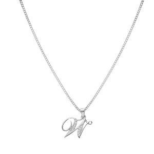 Collier avec pendentif en argent rhodi� initiale W majuscule avec oxydes blancs sertis longueur 42cm + 3cm - Vue 2