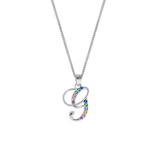 Collier en argent rhodi� cha�ne avec pendentif initiale G et oxydes multi couleurs sertis 42+3cm - Vue 2