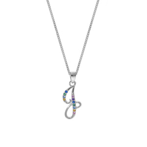 Collier en argent rhodi� cha�ne avec pendentif initiale J et oxydes multi couleurs sertis 42+3cm - Vue 2