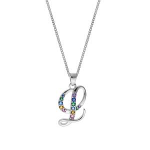 Collier en argent rhodi� cha�ne avec pendentif initiale L et oxydes multi couleurs sertis 42+3cm - Vue 2