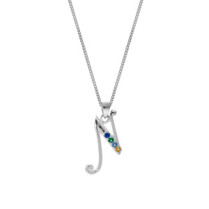 Collier en argent rhodi� cha�ne avec pendentif initiale N et oxydes multi couleurs sertis 42+3cm - Vue 2