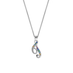 Collier en argent rhodi� cha�ne avec pendentif initiale T et oxydes multi couleurs sertis 42+3cm - Vue 2