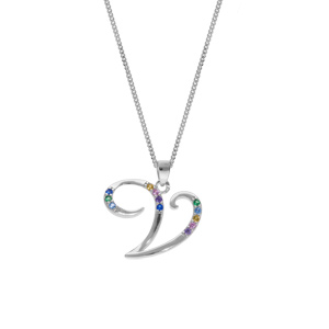 Collier en argent rhodi� cha�ne avec pendentif initiale V et oxydes multi couleurs sertis 42+3cm - Vue 2