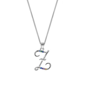 Collier en argent rhodi� cha�ne avec pendentif initiale Z et oxydes multi couleurs sertis 42+3cm - Vue 2