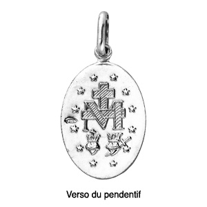 Pendentif en argent rhodi� ovale Miraculeuse recto verso grand mod�le - Vue 2