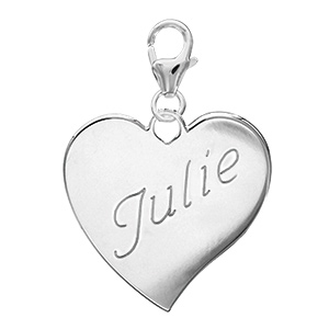 Pendentif en argent coeur � graver sur mousqueton - plaque fine - Vue 2