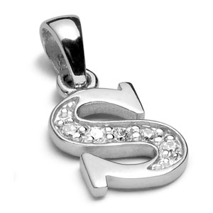 Pendentif en argent rhodi� lettre S orn�e d\'oxydes blancs sur une partie - Vue 2