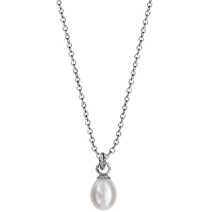 Collier en argent rhodi� cha�ne avec pendentif perle de culture blanche de 6mm en forme de poire 42+3cm - Vue 2