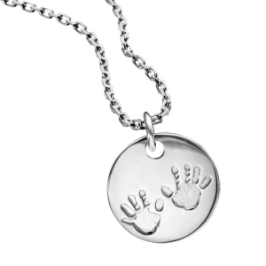 Pendentif en argent m�daille avec empreintes de mains - diam�tre 16mm - Vue 2