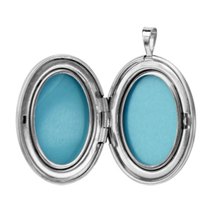 Pendentif en argent rhodi� cassolette ovale avec gravure papillons sur 1 bande au milieu - possibilit� d\'ins�rer 1 ou 2 photos droite et gauche - Vue 2