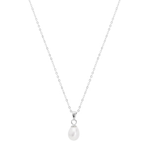 Collier en argent rhodi� cha�ne avec pendentif perle de culture blanche de 7mm en forme de poire 42+3cm - Vue 2