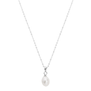 Collier en argent rhodi� cha�ne avec pendentif perle de culture blanche de 8mm en forme de poire 42+3cm - Vue 2
