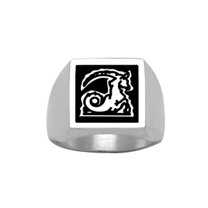 Chevali�re en argent plateau carr� 15mm X 15mm en onyx synth�tique - Vue 2