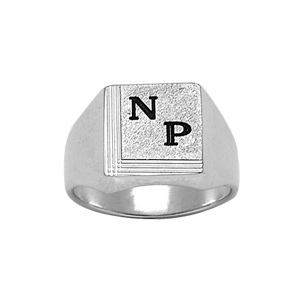 Chevali�re en argent plateau carr� diamant� et stri� sur 2 bords cons�cutifs - Vue 2