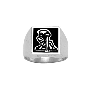 Chevali�re en argent plateau carr� 13mm X 13mm en onyx synth�tique - Vue 2
