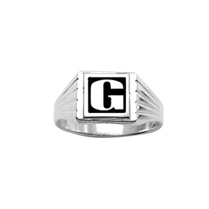 Chevali�re en argent plateau carr� 8mm X 8mm en onyx synth�tique et godrons sur les c�t�s - Vue 2