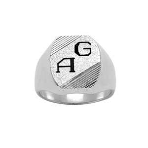 Chevali�re en argent plateau tonneau 16mm X 14mm diamant� et stri� sur 2 angles - Vue 2