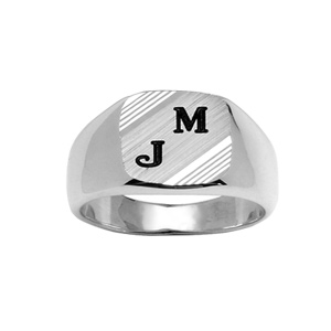 Chevali�re en argent plateau carr� bross� en biais et stri� sur 2 angles - Vue 2