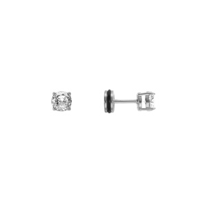 Boucles d\'oreille tige en acier oxyde 5mm blanc fermoir � vis et caoutchouc - Vue 2